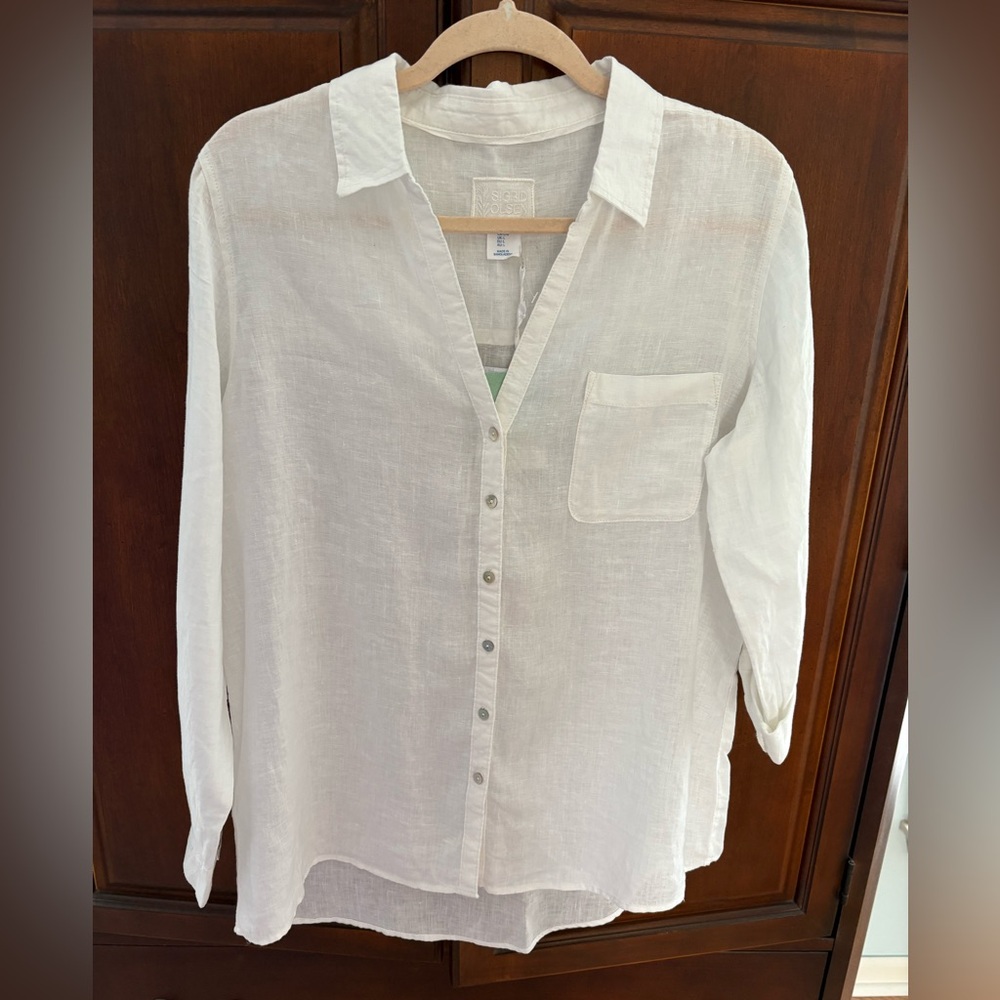 Sigrid Olsen White Linen Button-Up Blouse